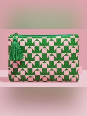 Pink and green cosmetic bag